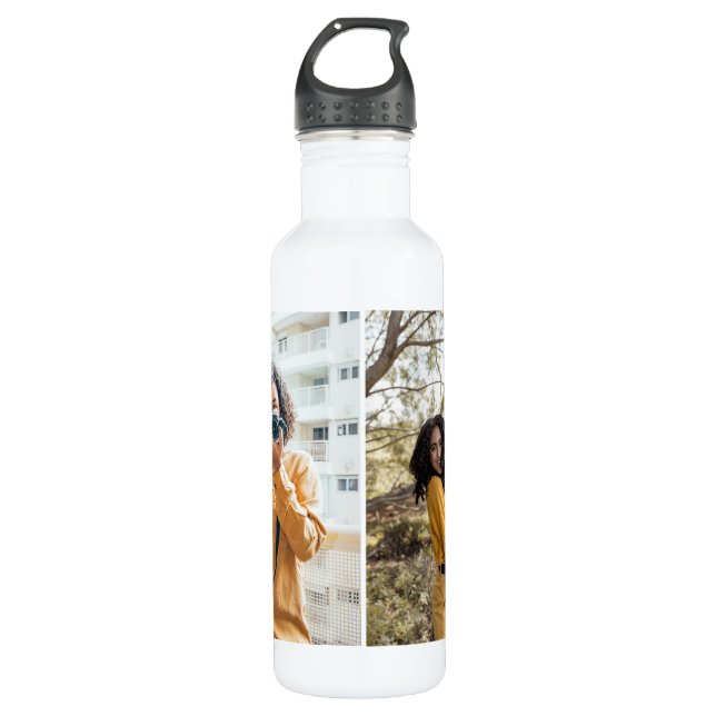 Design Your Own 2 Photo Collage Stainless Steel Water Bottle (Front)