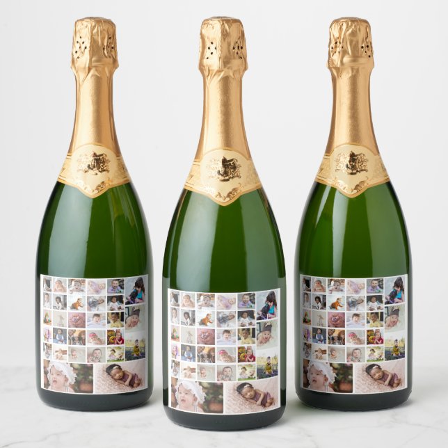 Design Your Own 30 Photo Collage Sparkling Wine Label (Bottles)