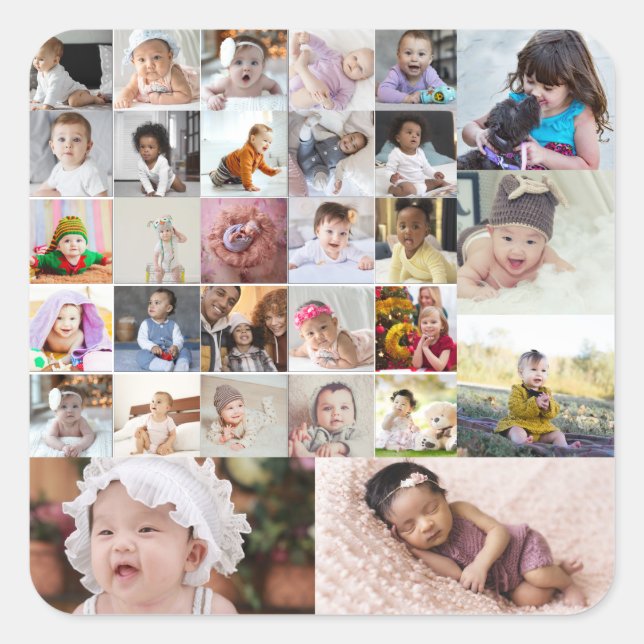Design Your Own 30 Photo Collage Square Sticker (Front)