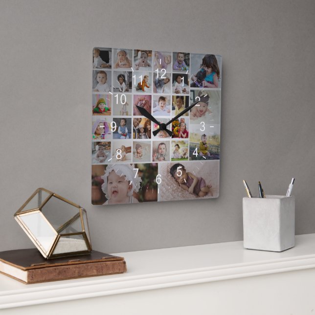 Design Your Own 30 Photo Collage Square Wall Clock (Office)