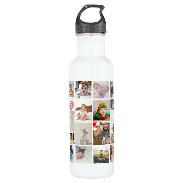Design Your Own 30 Photo Collage Stainless Steel Water Bottle (Front)
