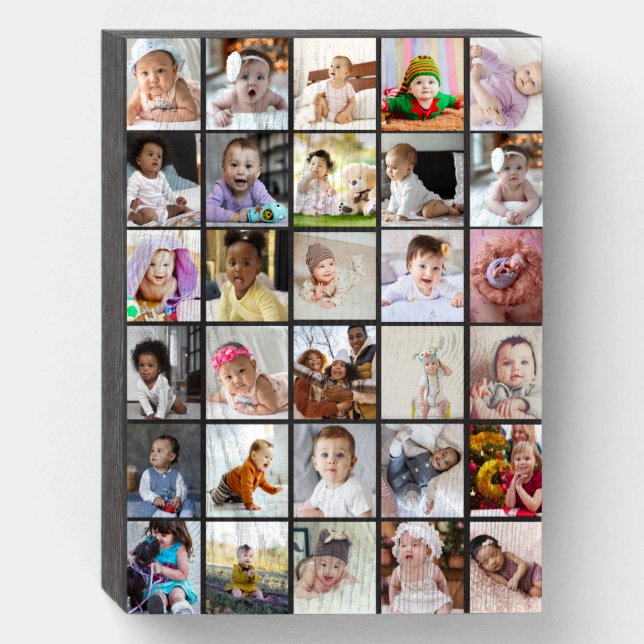 Design Your Own 30 Photo Collage Wooden Box Sign (Front Vertical)