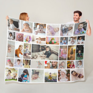 Design Your Own 35 Photo Collage Poster Fleece Blanket