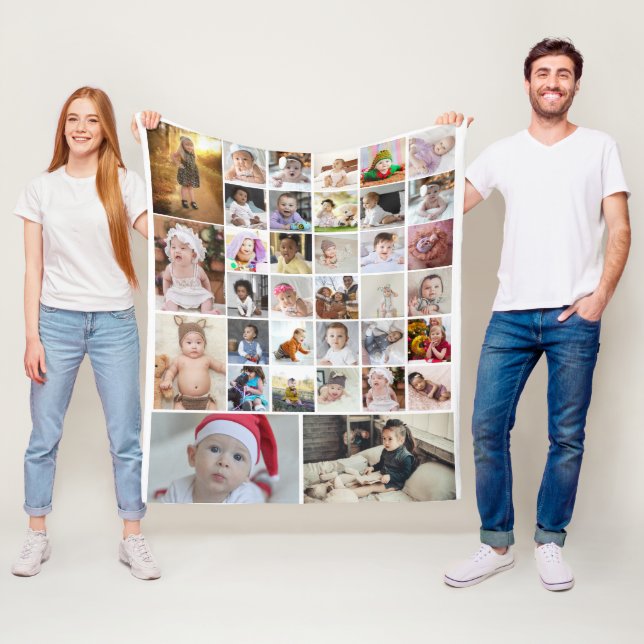 Design Your Own 35 Photo Collage Poster Fleece Blanket (In Situ)