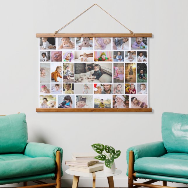Design Your Own 35 Photo Collage Poster Hanging Tapestry (Living Room)