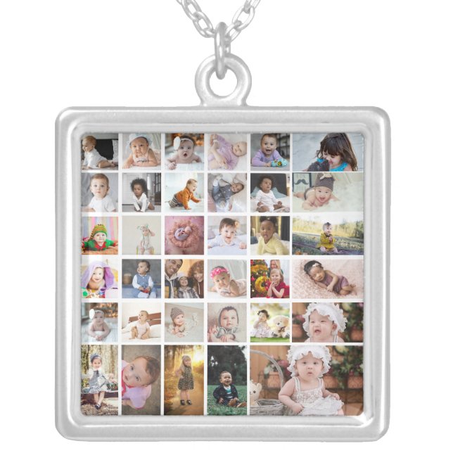 Design Your Own 35 Photo Collage Silver Plated Necklace (Front)