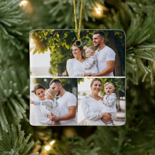 Design Your Own 3 Photo Collage Ceramic Ornament