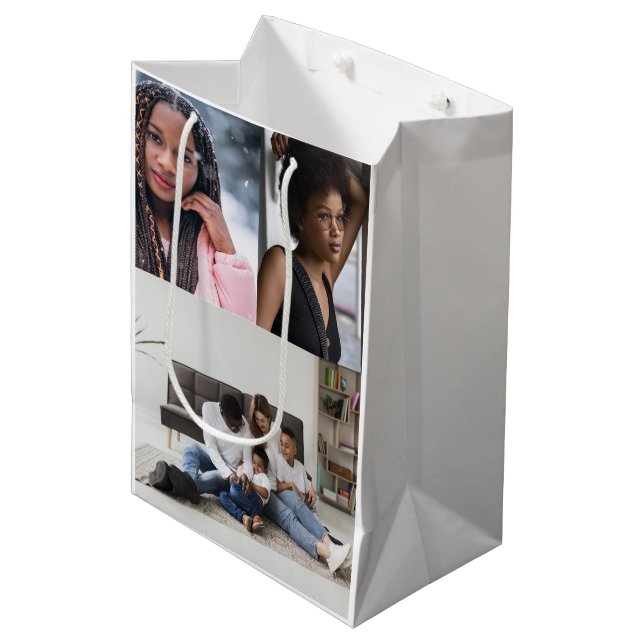 Design Your Own 3 Photo Collage Medium Gift Bag (Front Angled)