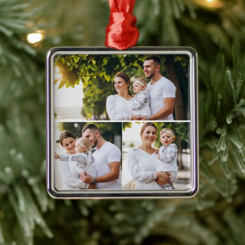 Design Your Own 3 Photo Collage Metal Ornament