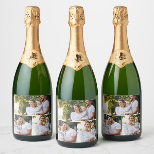 Design Your Own 3 Photo Collage Sparkling Wine Label