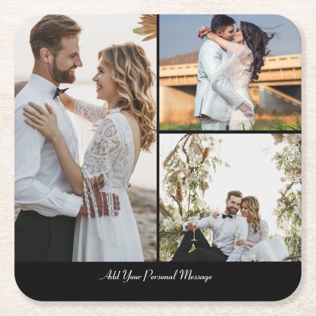Design Your Own 3 Photo Collage Square Paper Coaster (Front)