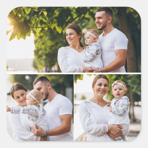 Design Your Own 3 Photo Collage Square Sticker