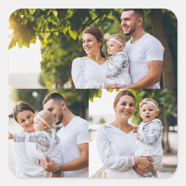 Design Your Own 3 Photo Collage Square Sticker (Front)