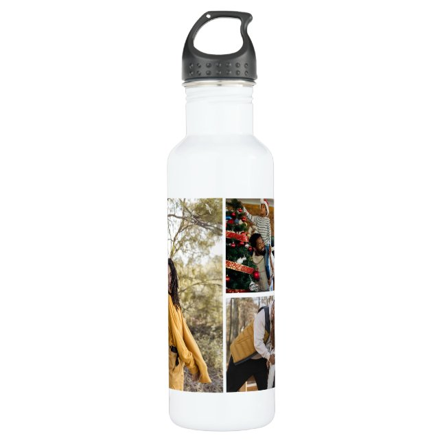 Design Your Own 3 Photo Collage Stainless Steel Water Bottle (Front)
