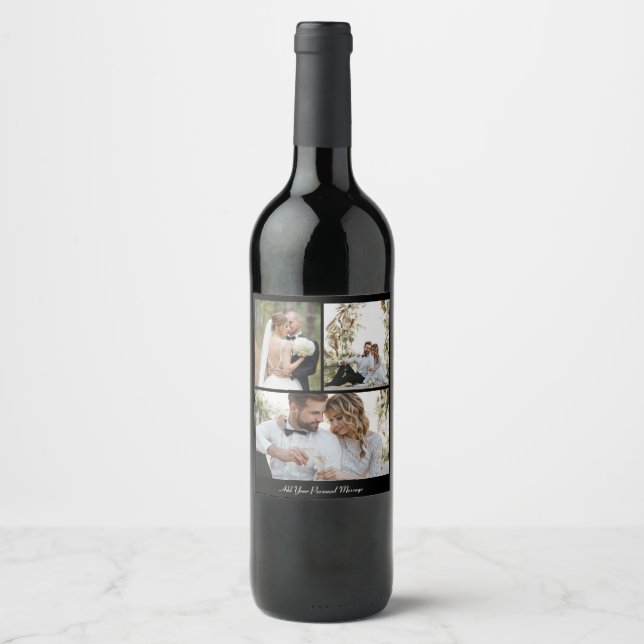 Design Your Own 3 Photo Collage Wine Label (Front)