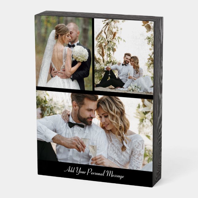 Design Your Own 3 Photo Collage Wooden Box Sign (Angled Vertical)