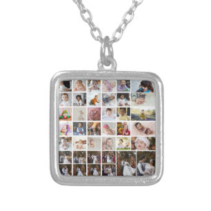 Design Your Own 40 Photo Collage Silver Plated Necklace