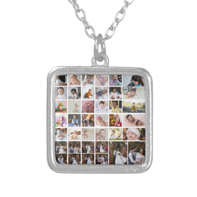 Design Your Own 40 Photo Collage Silver Plated Necklace (Front)