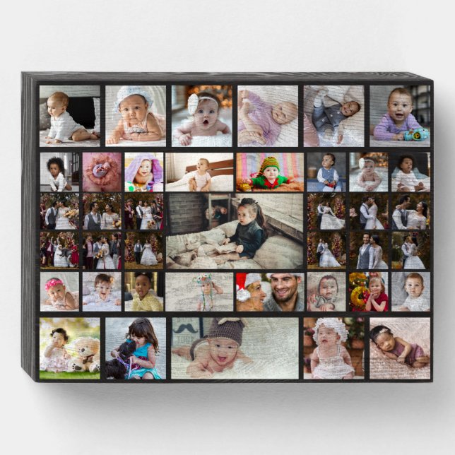 Design Your Own 40 Photo Collage Wooden Box Sign (Front Horizontal)