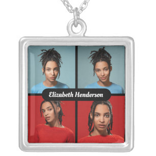 Design Your Own 4 Photo Collage Silver Plated Necklace