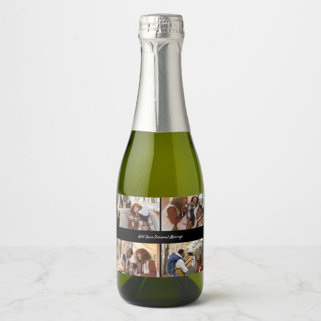 Design Your Own 4 Photo Collage Sparkling Wine Label (Front)