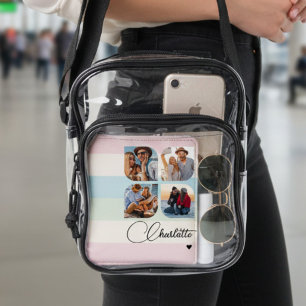 Design Your Own 4 Photo Personalized Name Clear Crossbody Bag
