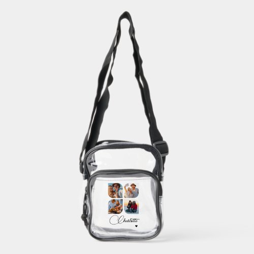 Design Your Own 4 Photo Personalized Name Clear Crossbody Bag