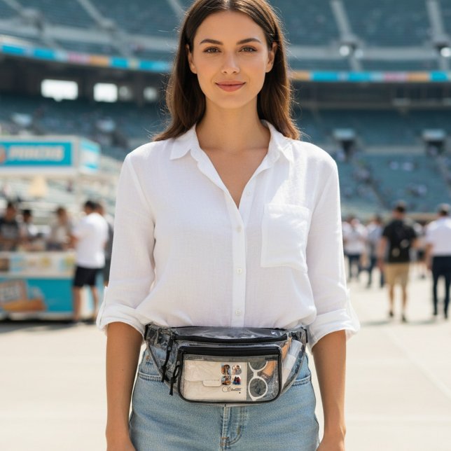 Design Your Own 4 Photo Personalized Name Clear Fanny Pack (Creator Uploaded)
