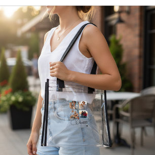 Design Your Own 4 Photo Personalized Name Clear Tote Bag