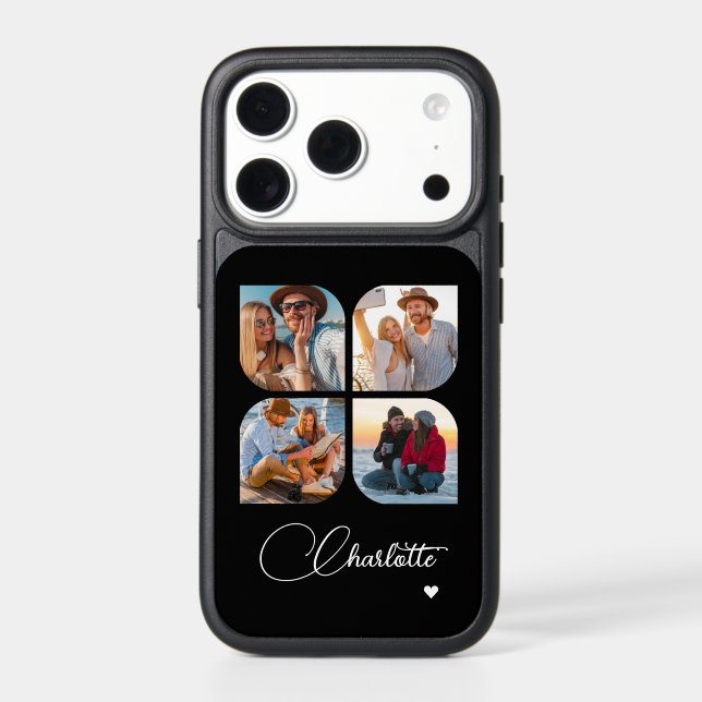 Design Your Own 4 Photo Personalized Name Otterbox iPhone Case (Back)