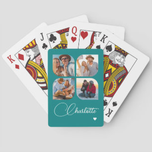 Design Your Own 4 Photo Personalized Name Poker Cards