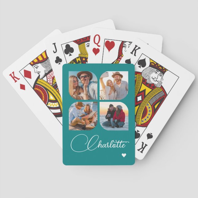 Design Your Own 4 Photo Personalized Name Poker Cards (Back)