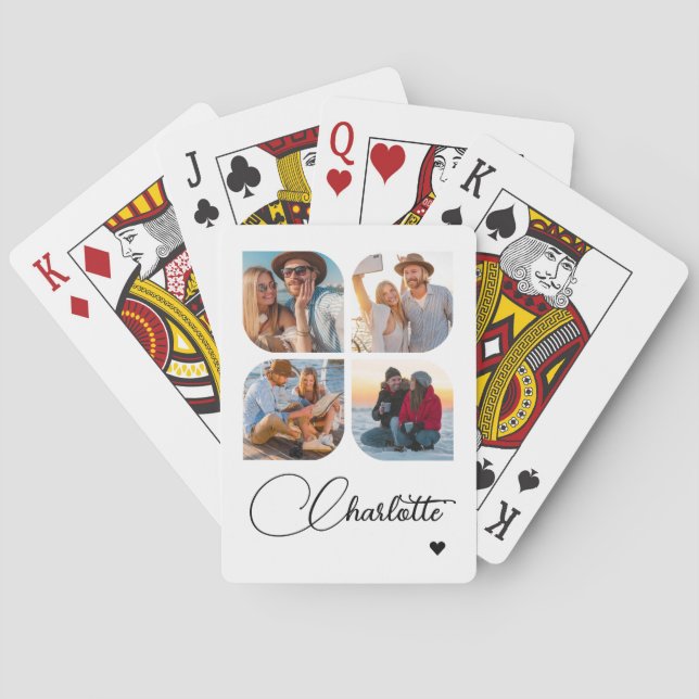 Design Your Own 4 Photo Personalized Name Poker Cards (Back)
