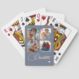 Design Your Own 4 Photo Personalized Name Poker Cards