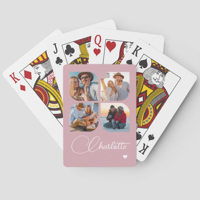 Design Your Own 4 Photo Personalized Name Poker Cards (Back)