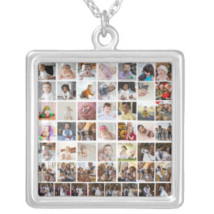 Design Your Own 50 Photo Collage Silver Plated Necklace