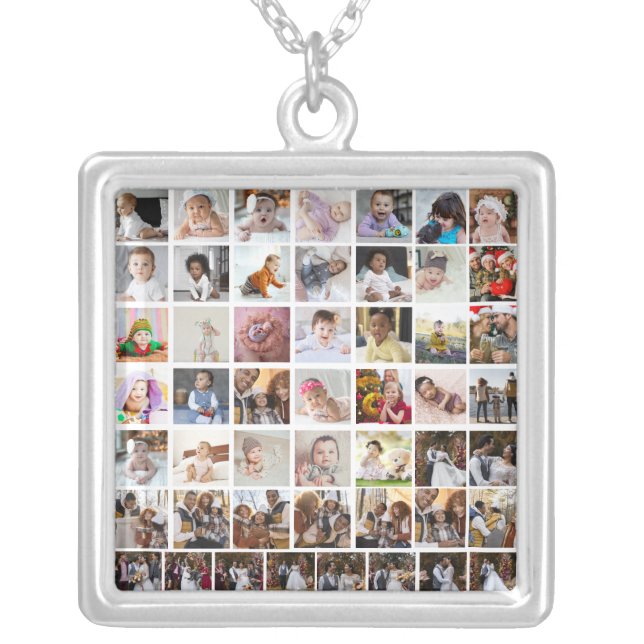 Design Your Own 50 Photo Collage Silver Plated Necklace (Front)