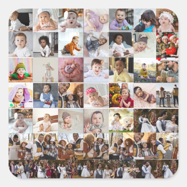 Design Your Own 50 Photo Collage Square Sticker (Front)