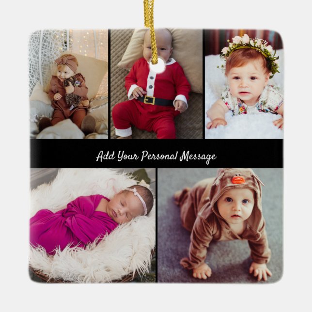 Design Your Own 5 Photo Collage Ceramic Ornament (Front)