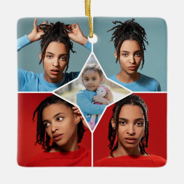 Design Your Own 5 Photo Collage Ceramic Ornament (Front)