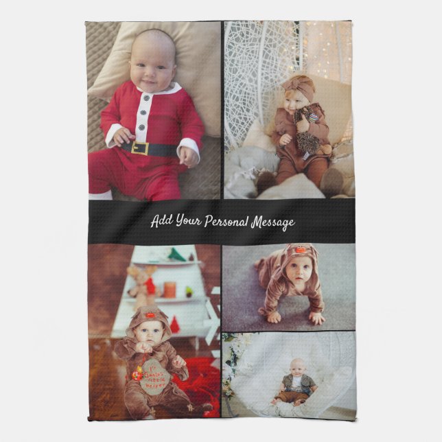 Design Your Own 5 Photo Collage Kitchen Towel (Vertical)
