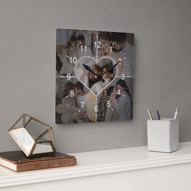 Design Your Own 5 Photo Collage Square Wall Clock (Office)