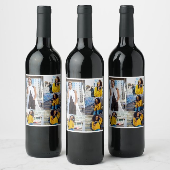 Design Your Own 5 Photo Collage Wine Label (Bottles)