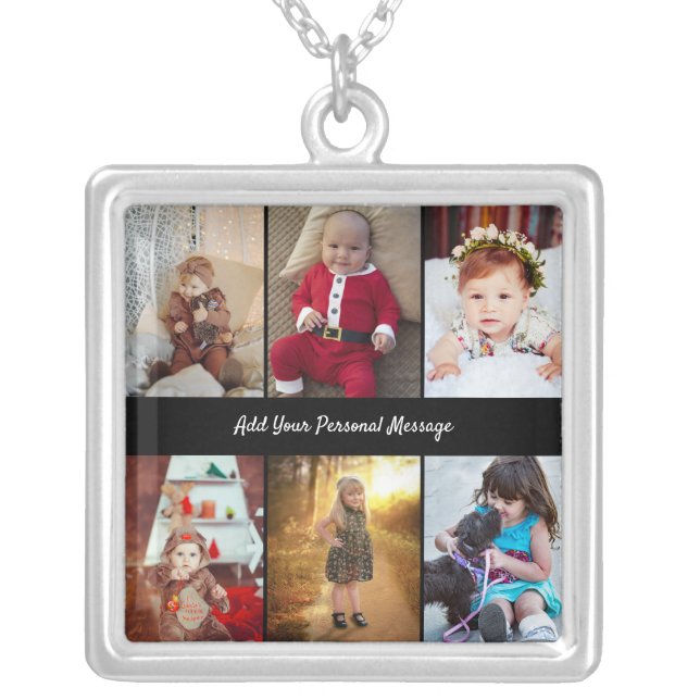 Design Your Own 6 Photo Collage Silver Plated Necklace (Front)