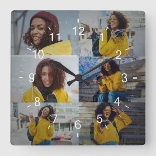 Design Your Own 6 Photo Collage Square Wall Clock