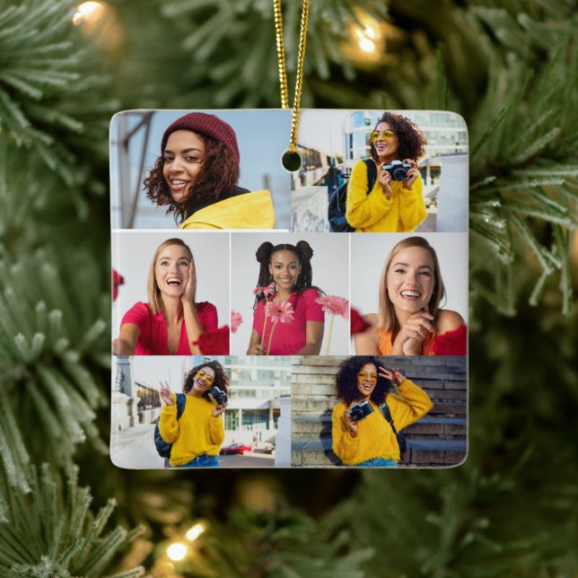Design Your Own 7 Photo Collage Ceramic Ornament (Tree)