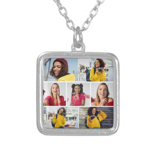 Design Your Own 7 Photo Collage Silver Plated Necklace