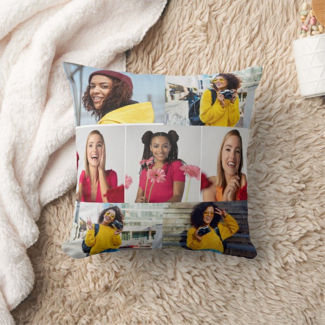 Design Your Own 7 Photo Collage Throw Pillow (Blanket)