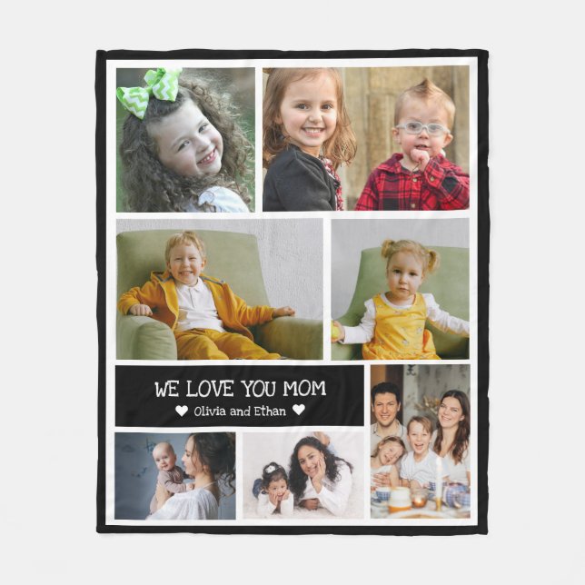 Design Your Own 7 Photo Collage We Love You Mom Fleece Blanket (Front)