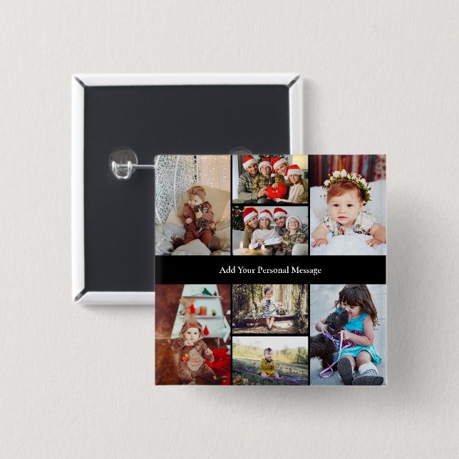 Design Your Own 8 Photo Collage Button (Front & Back)